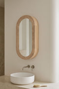 Armoire murale ovale 35x70 cm pour salle de bain en bois de teck avec miroir Ian - 1