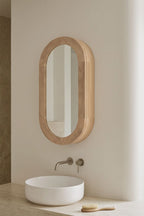 Armoire murale ovale 35x70 cm pour salle de bain en bois de teck avec miroir Ian - 1