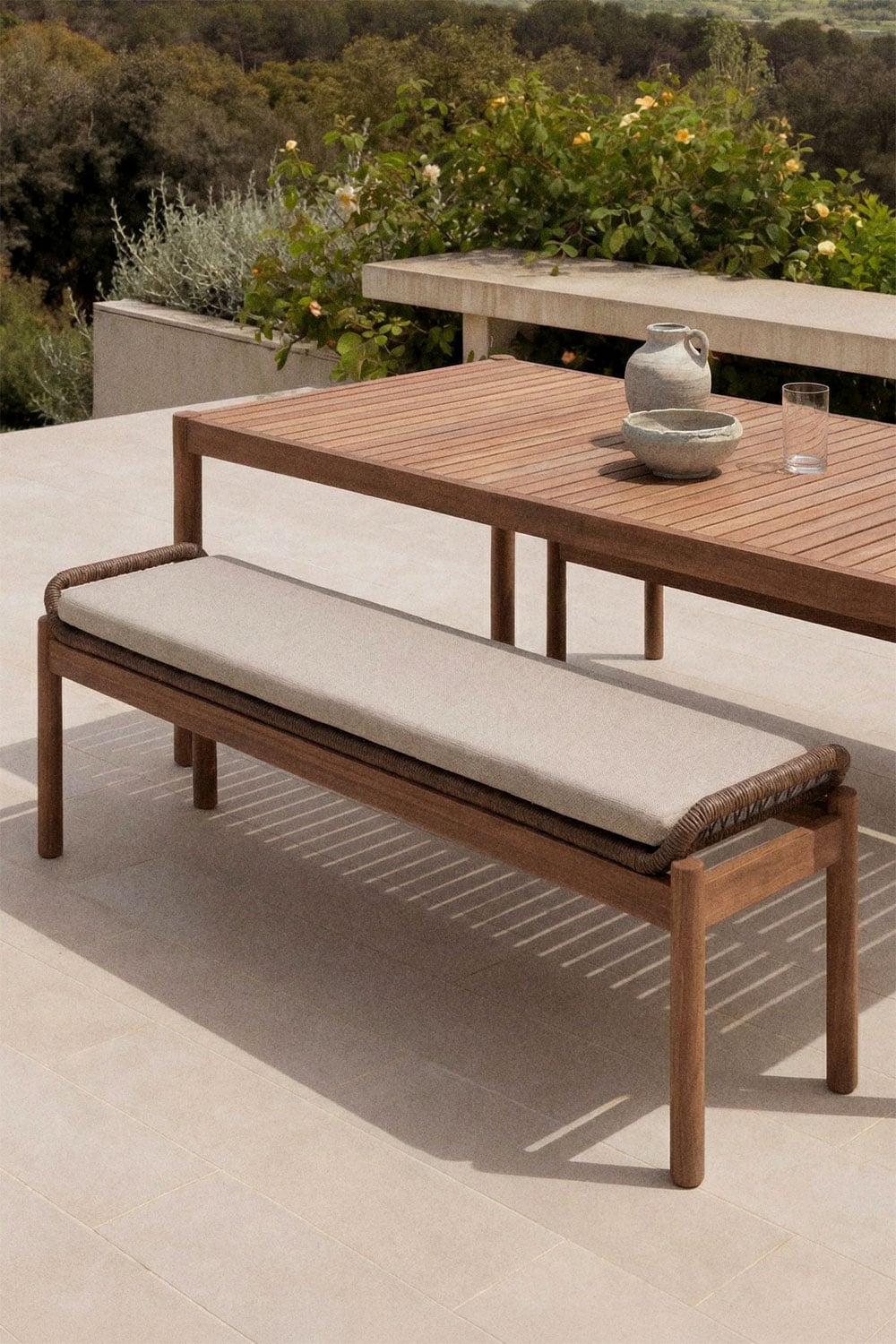 Banc de jardin 180 cm en bois d'acacia et corde tressée Karvia - 1