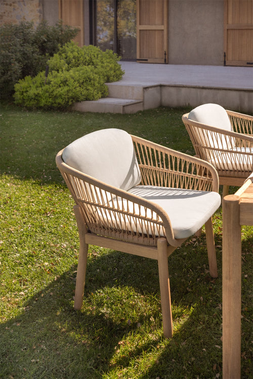 Chaise de jardin avec accoudoirs en bois d'acacia et corde tressée Karvia - 1