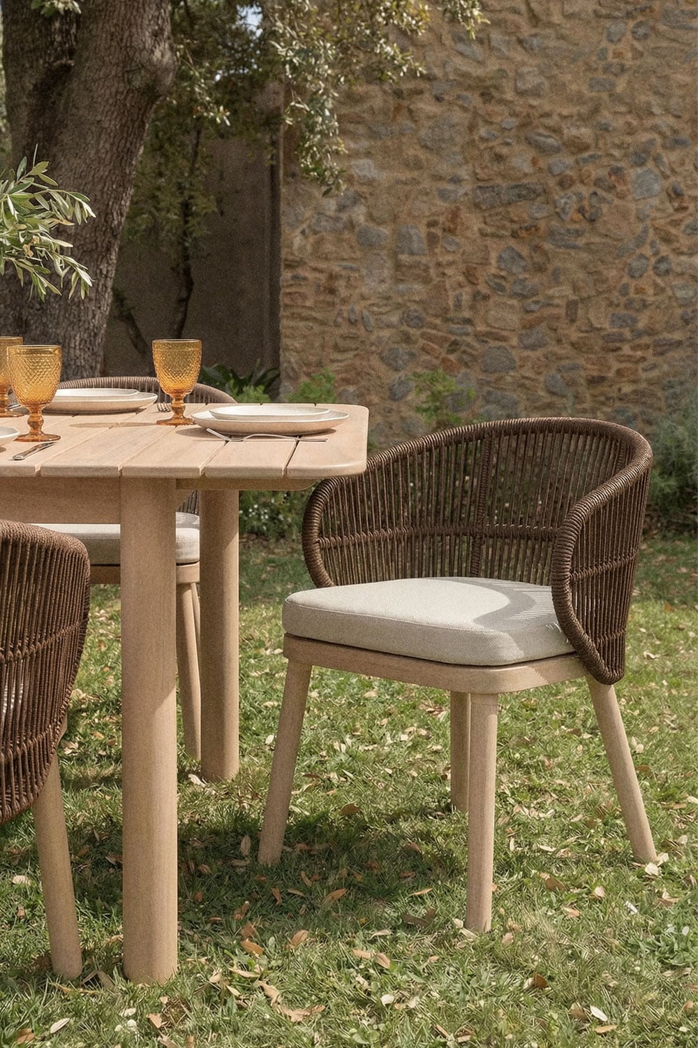 Chaise de jardin en bois d'acacia et corde tressée Capri - 1