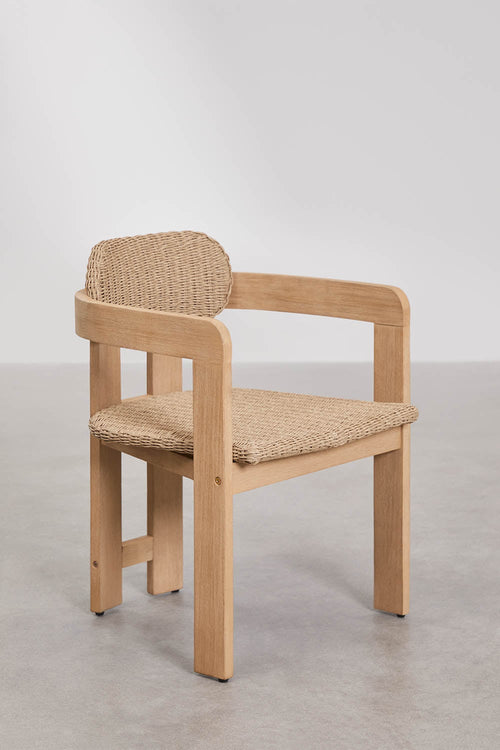 Chaise de jardin avec accoudoirs en bois d'acacia et rotin synthétique Ginara - 2