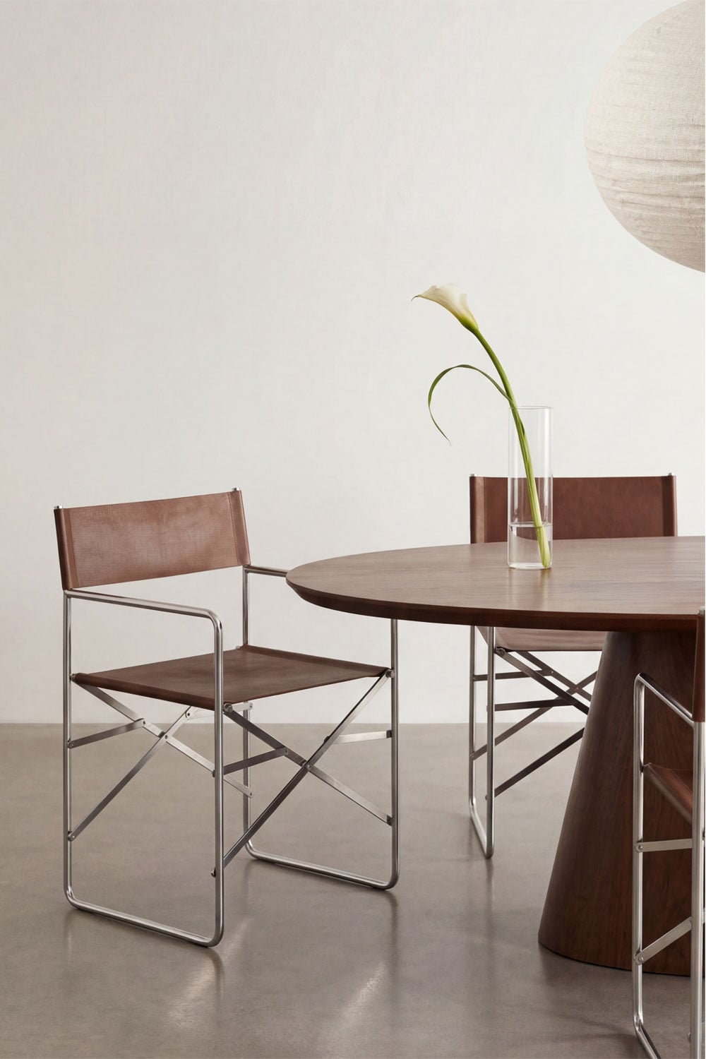 Chaise de réalisateur pliante en cuir et acier inoxydable Dravena - 3