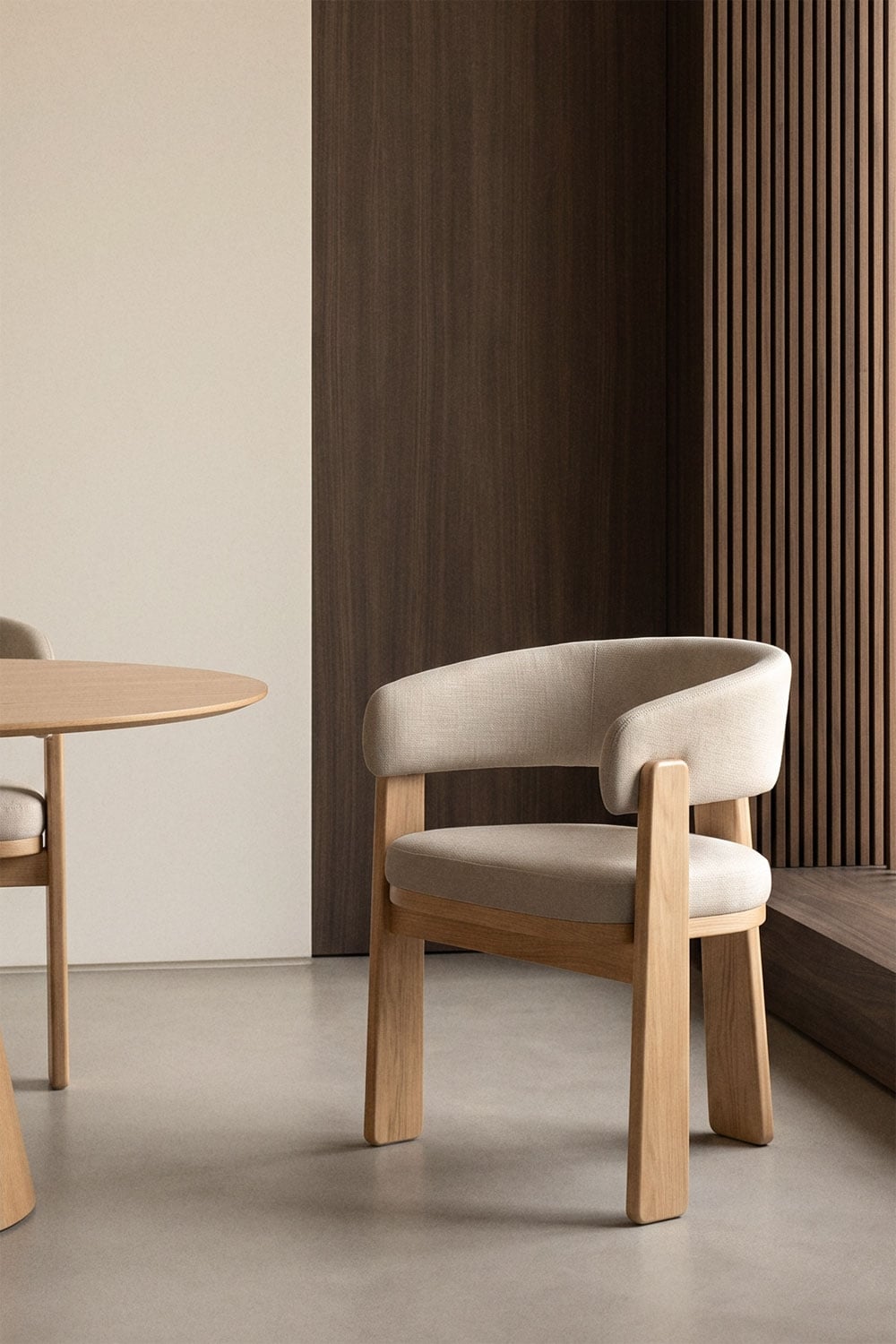 Chaise de salle à manger avec accoudoirs, tapissée et en bois de chêne Carbalis - 4