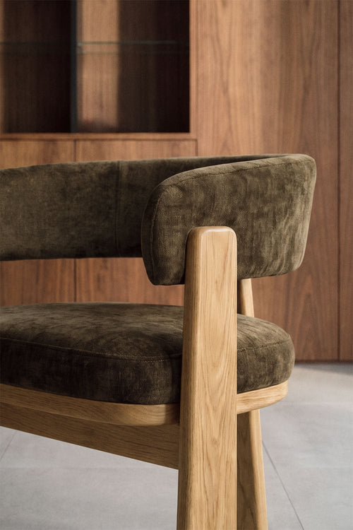 Chaise de salle à manger avec accoudoirs, tapissée et en bois de chêne Carbalis - 2