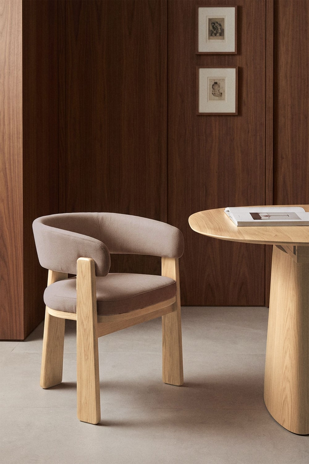 Chaise de salle à manger avec accoudoirs, tapissée et en bois de chêne Carbalis - 3