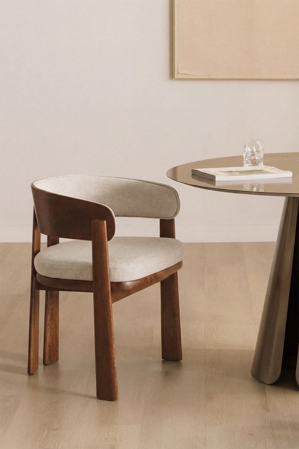 Chaise de salle à manger avec accoudoirs, tapissée et en bois de chêne Olea Signature - 1