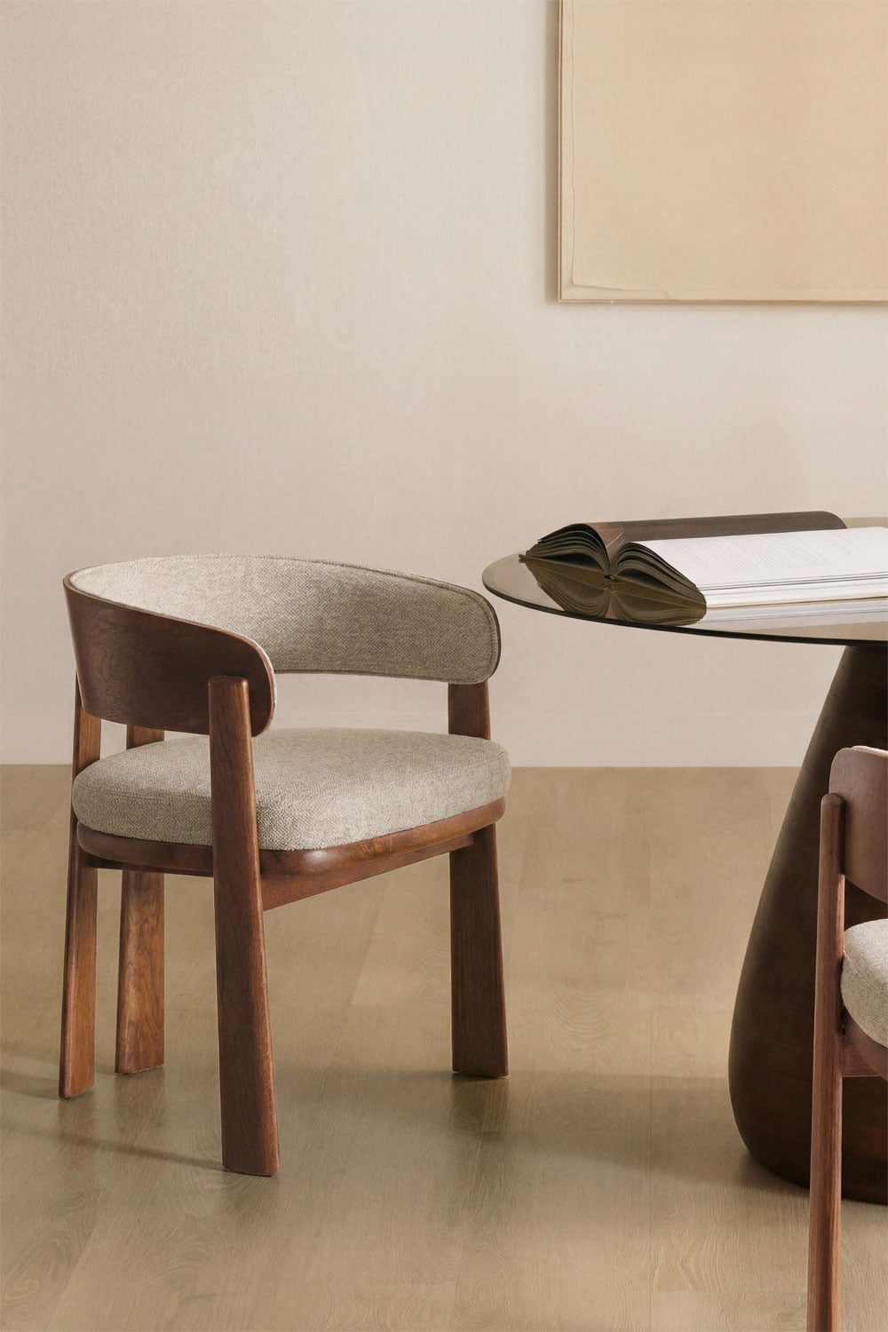 Chaise de salle à manger avec accoudoirs, tapissée et en bois de chêne Olea Signature - 3
