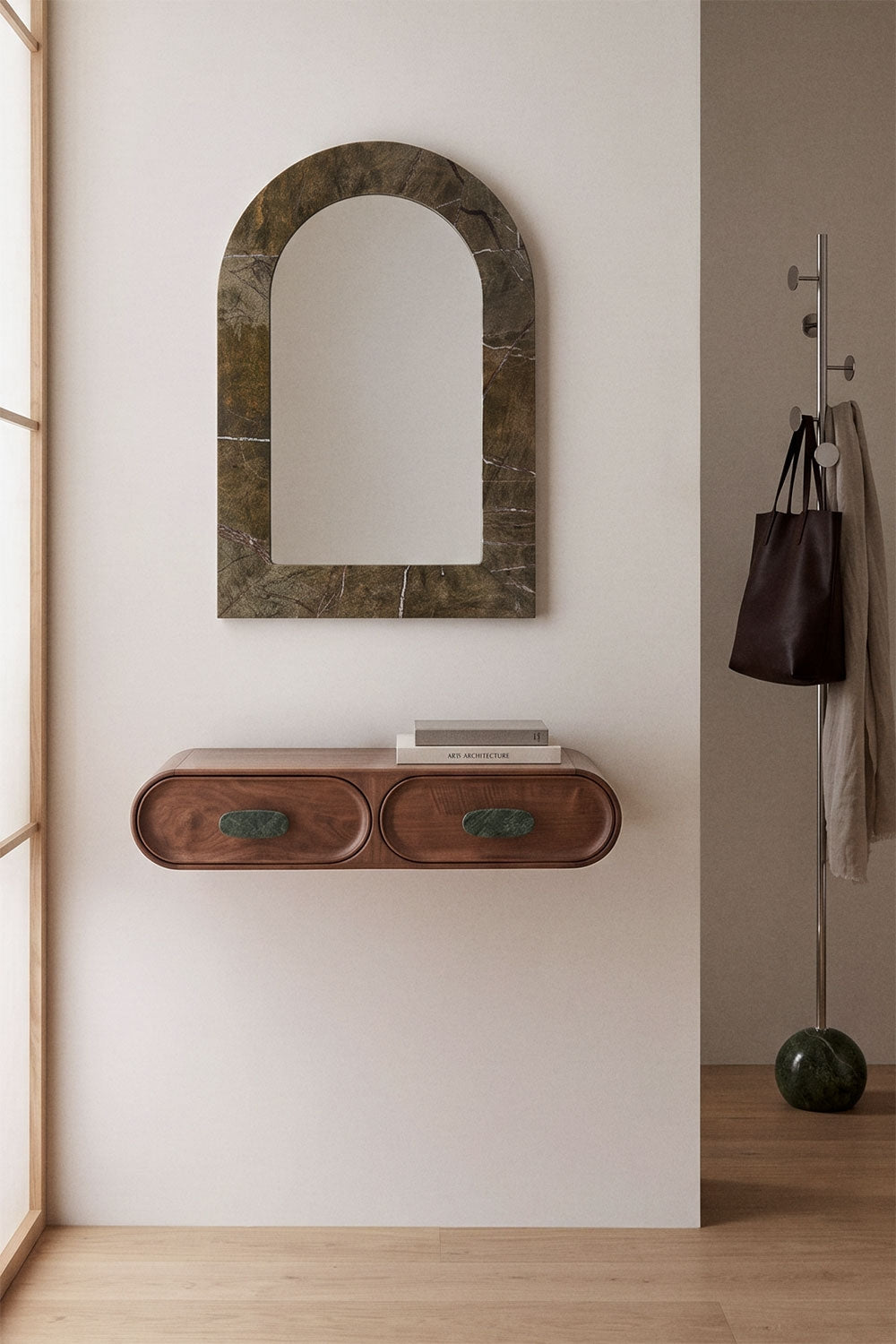 Console d'entrée murale 100x40 cm en bois de manguier et pierre naturelle Kivalina - 1