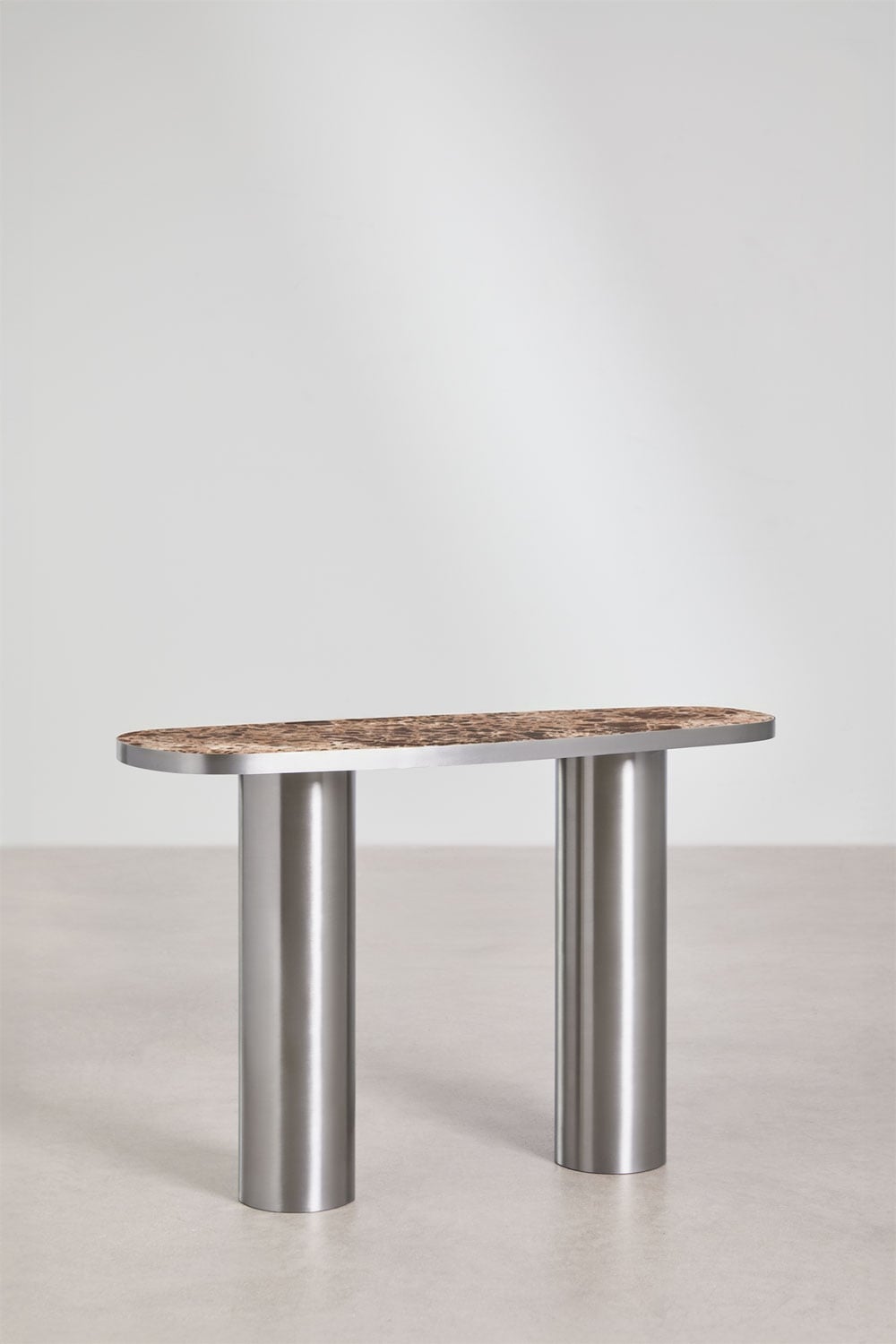 Console d'entrée ovale 120x40 cm en pierre naturelle et acier inoxydable Fertrix - 2
