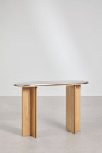 Console d'entrée ovale 120x40 cm en placage chêne et acier inoxydable Lindina - 2