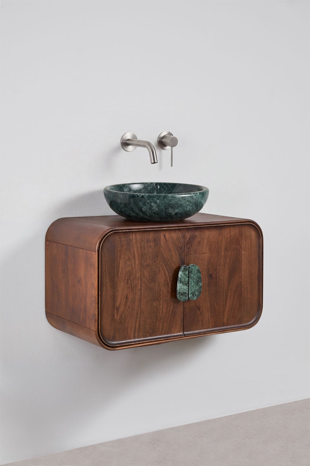 Ensemble de meuble de salle de bain suspendu 95x45 cm en bois de manguier et pierre naturelle Kivalina - 2