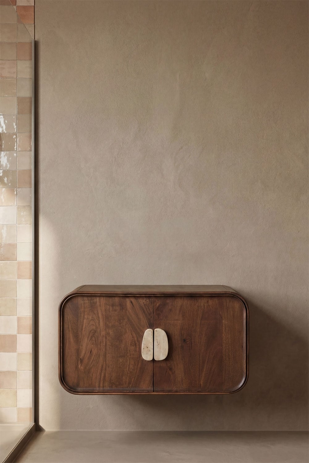 Ensemble de meuble de salle de bain suspendu 95x45 cm en bois de manguier et pierre naturelle Kivalina - 5