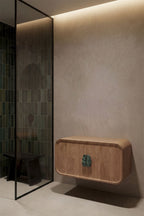 Ensemble de meuble de salle de bain suspendu 95x45 cm en bois de manguier et pierre naturelle Kivalina - 4