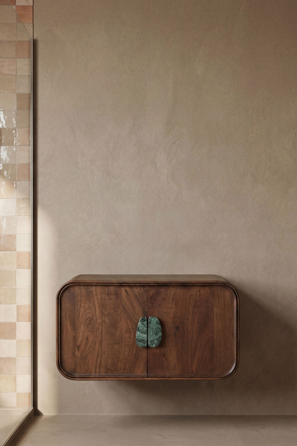 Ensemble de meuble de salle de bain suspendu 95x45 cm en bois de manguier et pierre naturelle Kivalina - 3