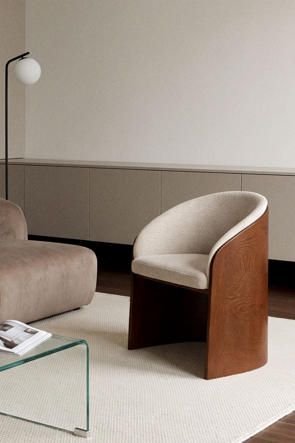 Fauteuil en bois de chêne et bouclé Keluna - 1