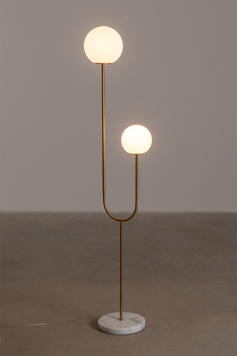 Lampadaire en fer, marbre et deux boules de verre Niama - 2