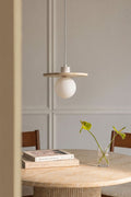 Lampe suspendue Ø25 cm en travertin avec boule en cristal Davise - 1