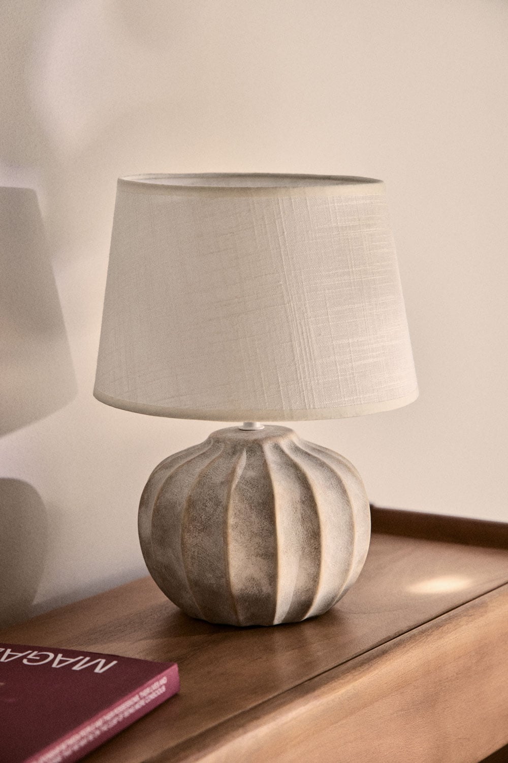 Lampe de table Yalira 30 cm en céramique et lin - 1