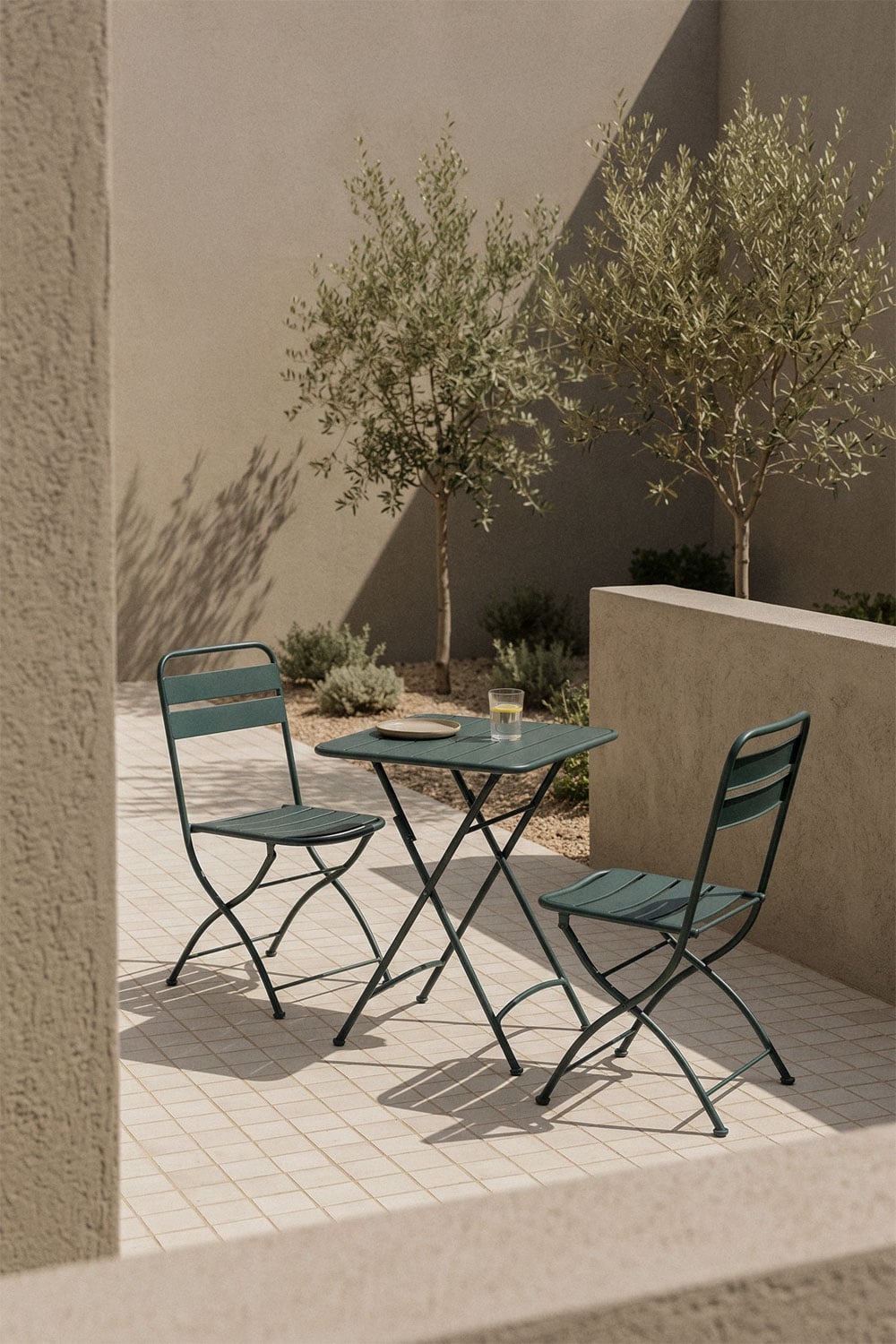Set de table carrée 60x60 cm et 2 chaises pliantes de jardin en acier Janti - 3