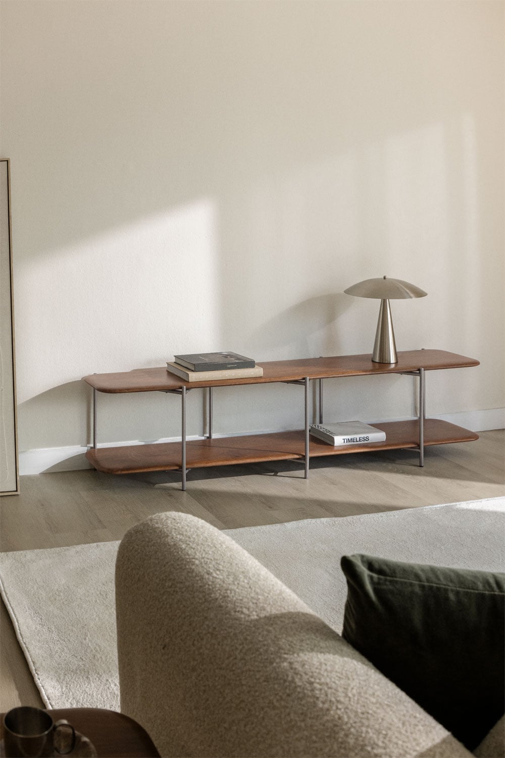 Meuble TV 180x40 cm en bois de manguier et acier inoxydable Vimara - 1