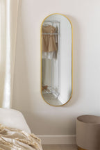 Miroir mural ovale 40x120 cm en métal Elsie Gold - 1