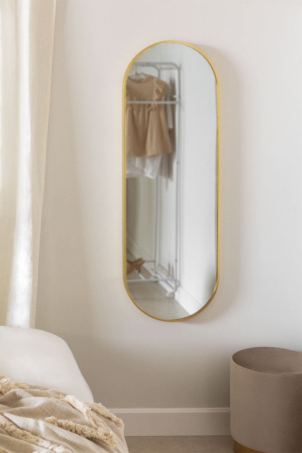 Miroir mural ovale 40x120 cm en métal Elsie Gold - 1