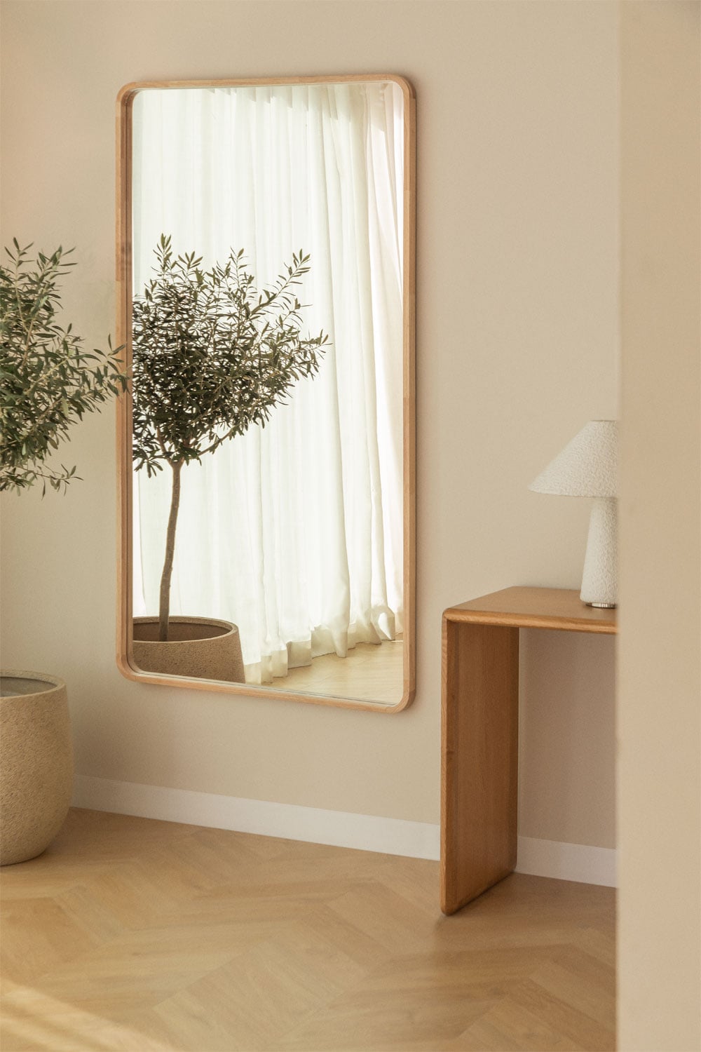 Miroir mural rectangulaire 90x170 cm en bois de chêne Ornella - 1