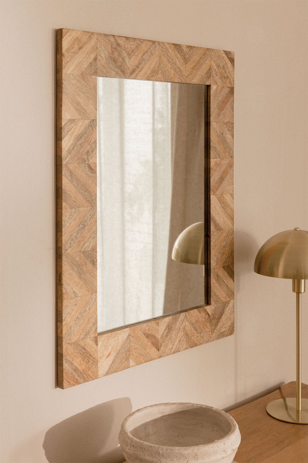 Miroir mural rectangulaire 50x70 cm en bois de manguier Mykonos - 1