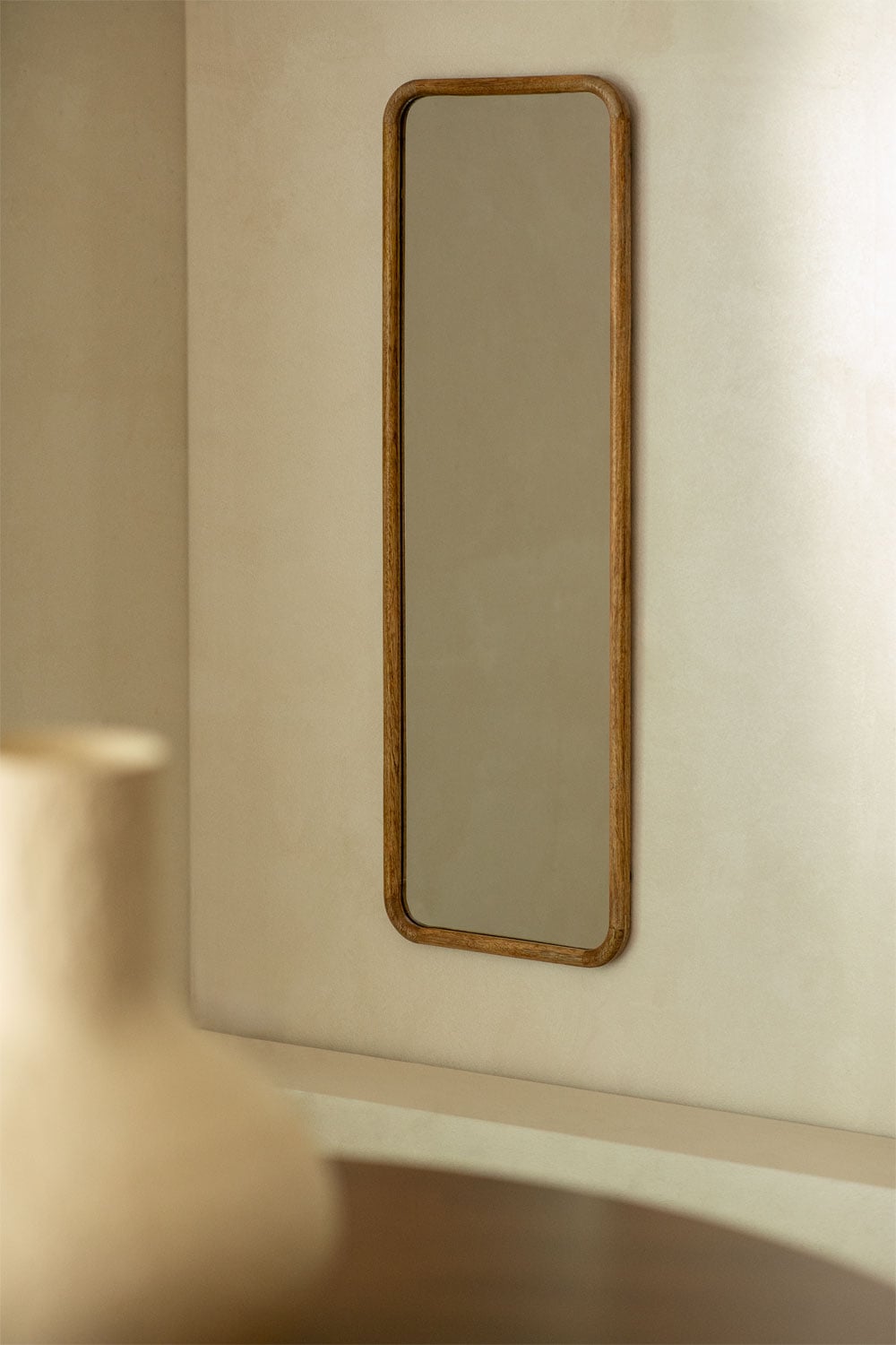 Miroir mural rectangulaire 35x115 cm en bois de manguier Mirtzia - 1