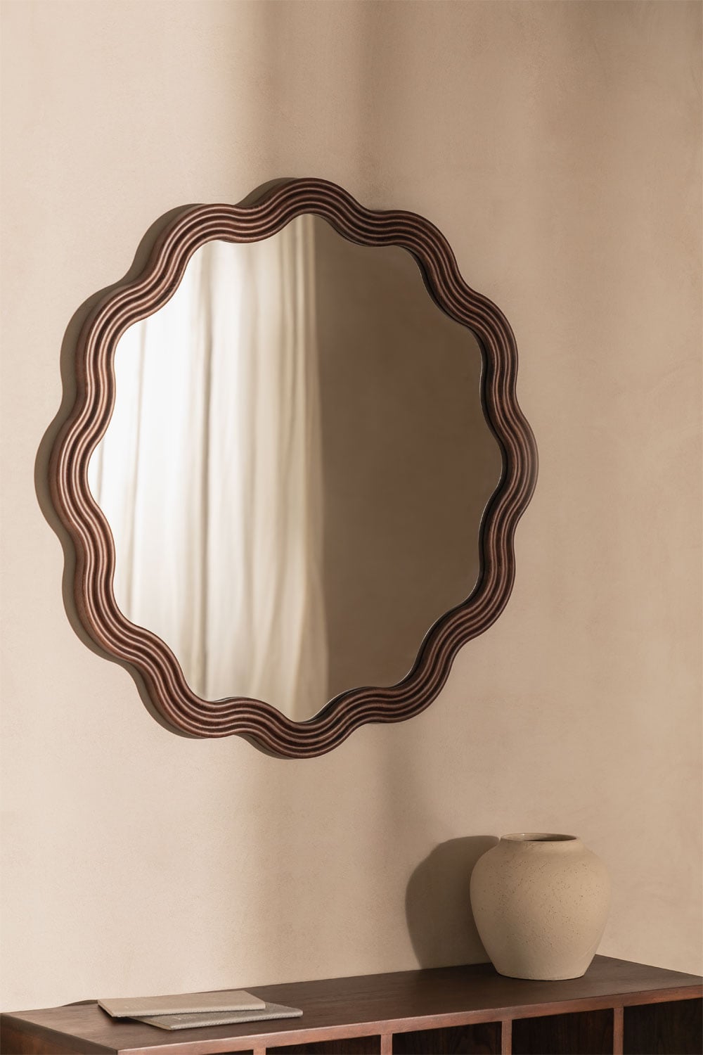 Miroir mural rond Ø80 cm en bois de chêne Luesia - 1