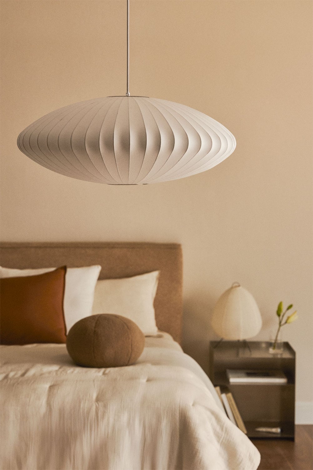Lampe suspendue en soie artificielle et fer Worel - 1