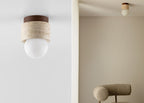 Plafonnier de plafond Ø10 cm en travertin et bois Davise - 1