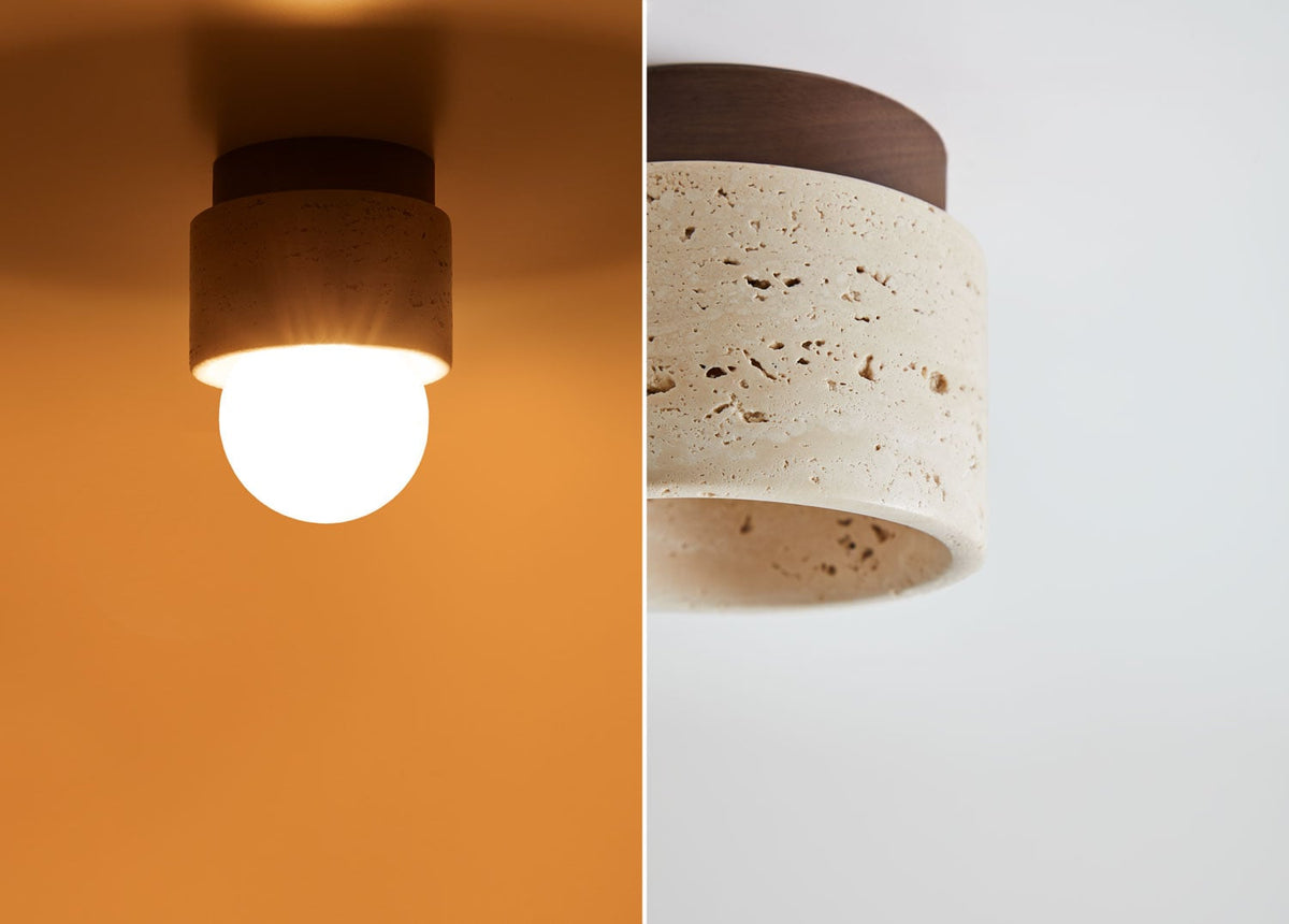 Plafonnier de plafond Ø10 cm en travertin et bois Davise - 2