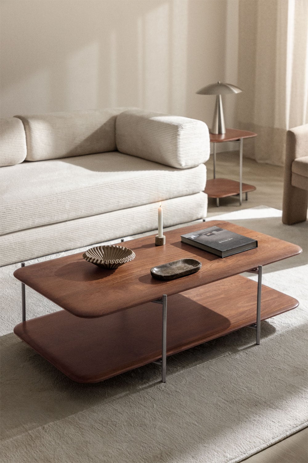Table basse rectangulaire 120x60 cm en bois de manguier et acier inoxydable Vimara - 1