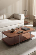 Table basse rectangulaire 120x60 cm en bois de manguier et acier inoxydable Vimara - 1