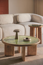 Table basse ronde Ø80 cm en carreaux et bois d'acacia Aitana - 1