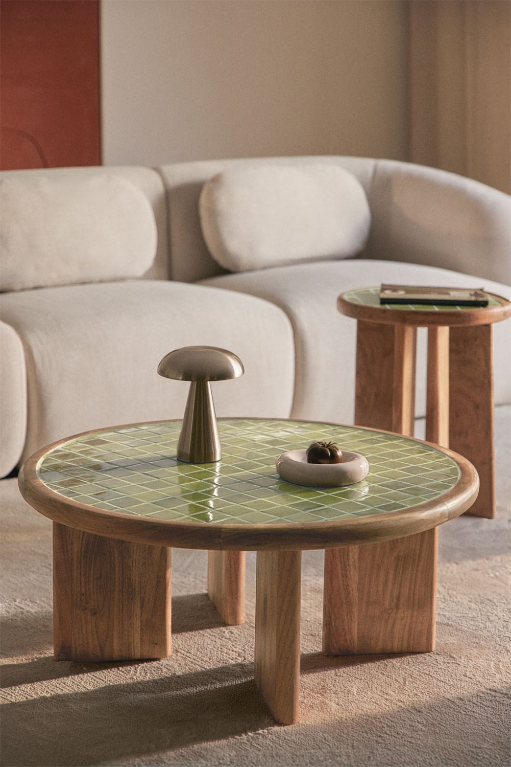 Table basse ronde Ø80 cm en carreaux et bois d'acacia Aitana - 1