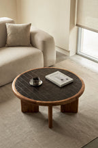 Table basse ronde Ø80 cm en carreaux et bois d'acacia Aitana - 4