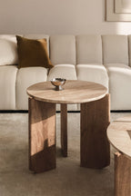 Table d'appoint ronde Ø50 cm en pierre naturelle et bois de manguier Lavinia - 1