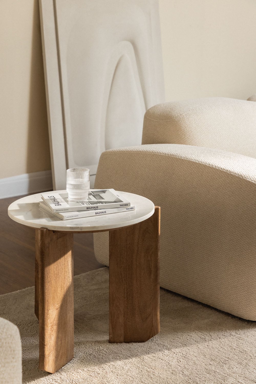 Table d'appoint ronde Ø50 cm en pierre naturelle et bois de manguier Lavinia - 7