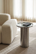 Table d'appoint ronde Ø35 cm en verre et acier inoxydable Suvani - 1