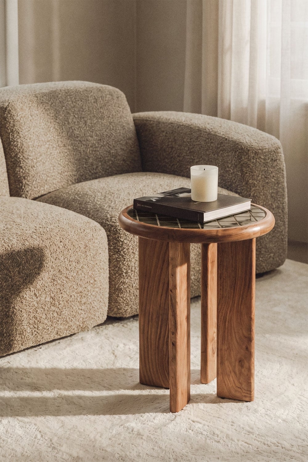 Table d'appoint ronde Ø40 cm en carreaux et bois d'acacia Aitana - 4