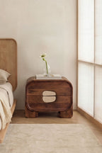 Table de chevet 50x35 cm en bois de manguier et pierre naturelle Kivalina - 4