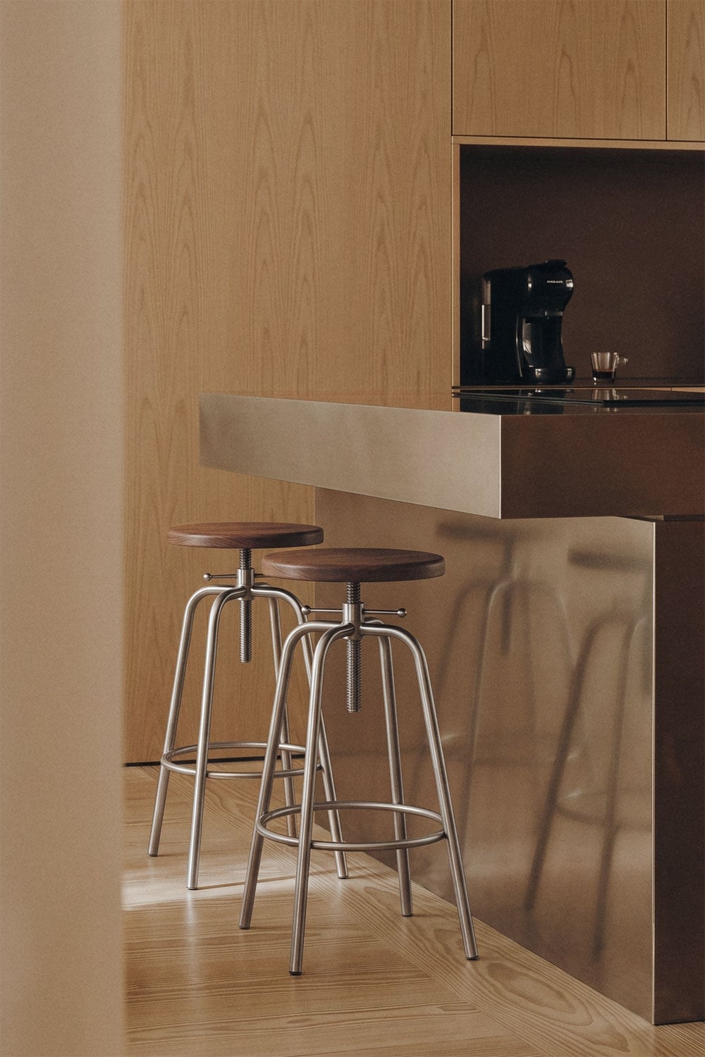 Tabouret haut réglable en acier inoxydable et bois Bangalore - 3